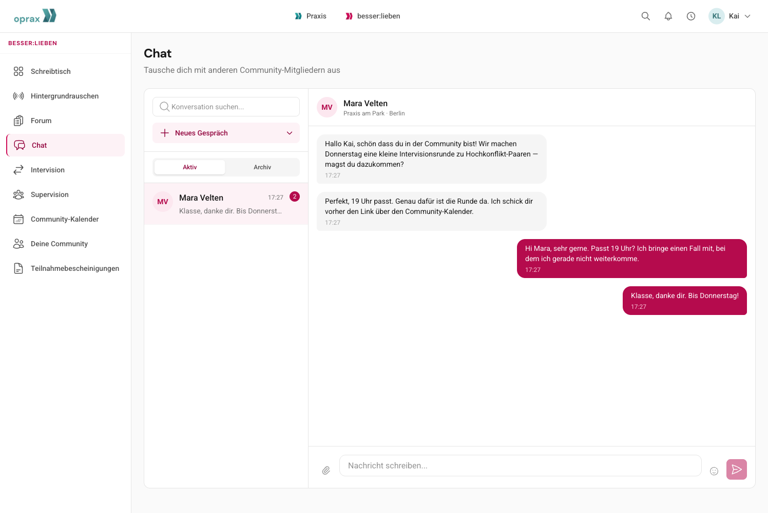 Verschlüsselter Community-Chat unter Kolleg:innen in besser:lieben