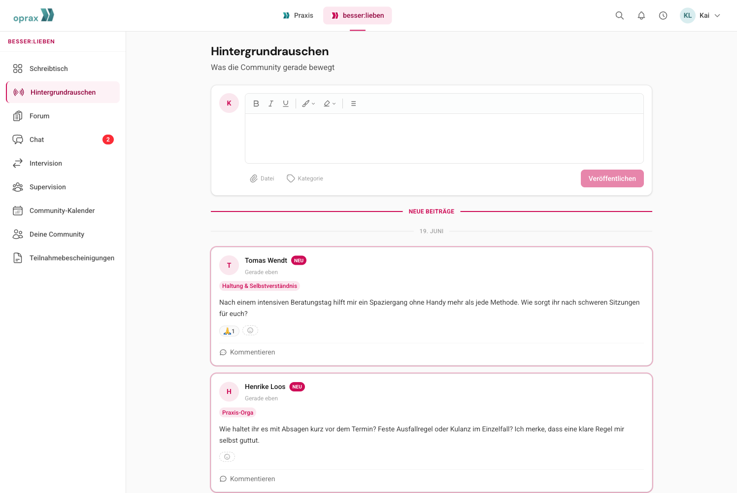 Community-Feed „Hintergrundrauschen" in besser:lieben
