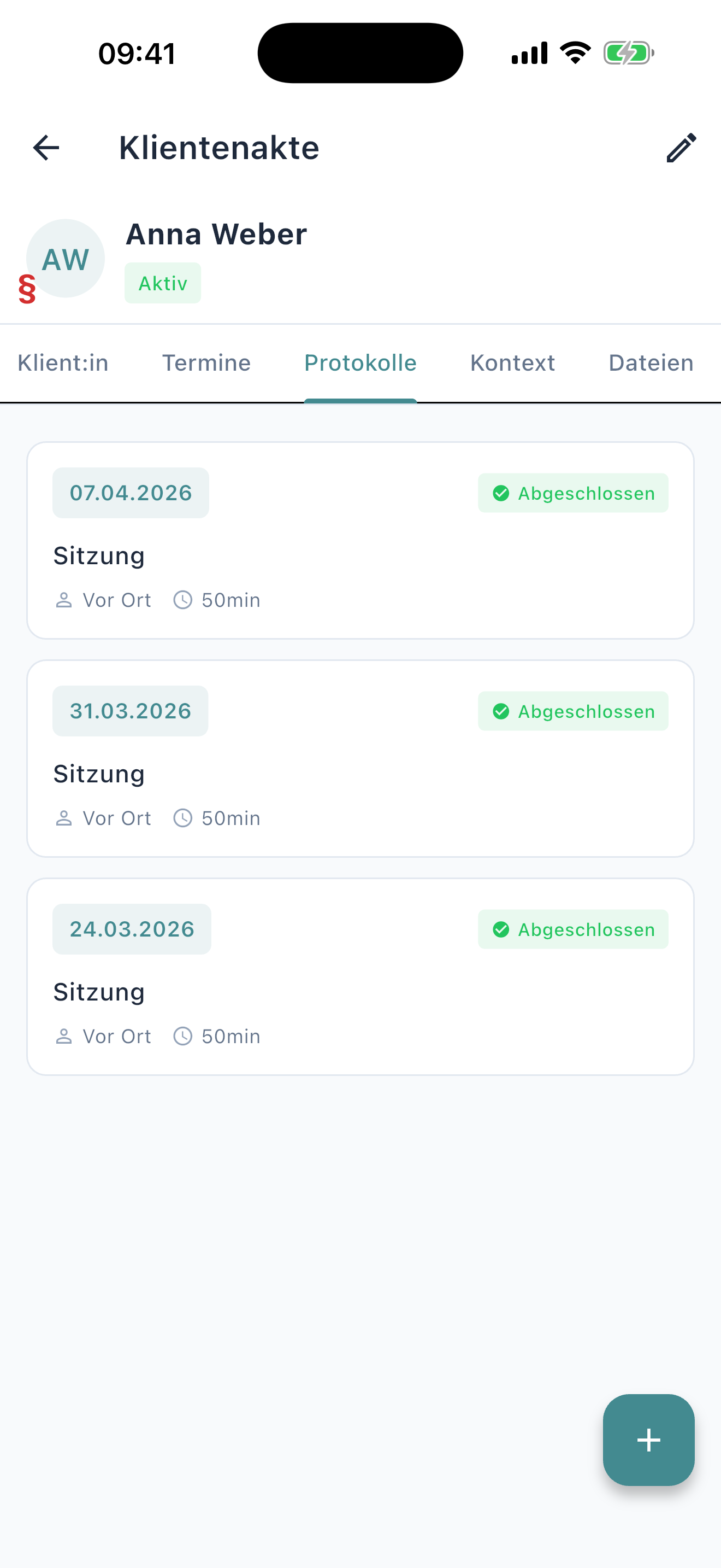 oprax App für Klient:innen mit freigegebenem Protokoll