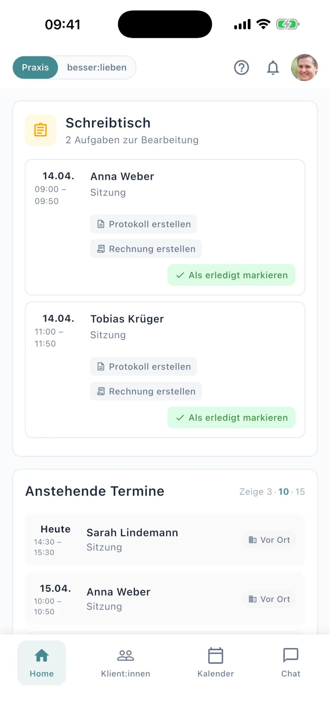 Der oprax Schreibtisch auf dem Handy
