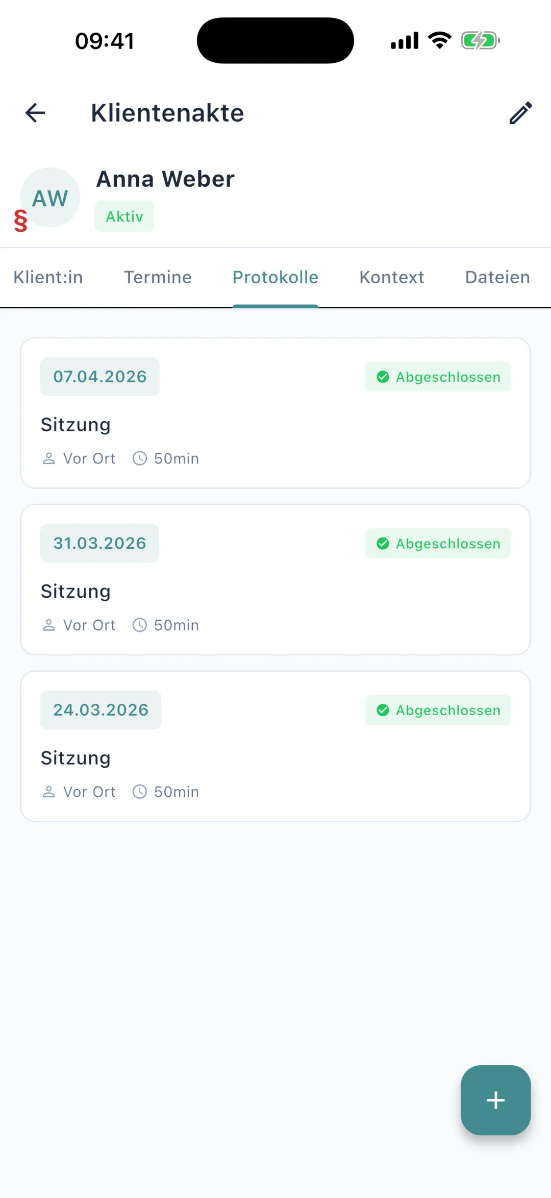 Sitzungsprotokoll in der oprax App für Berater:innen