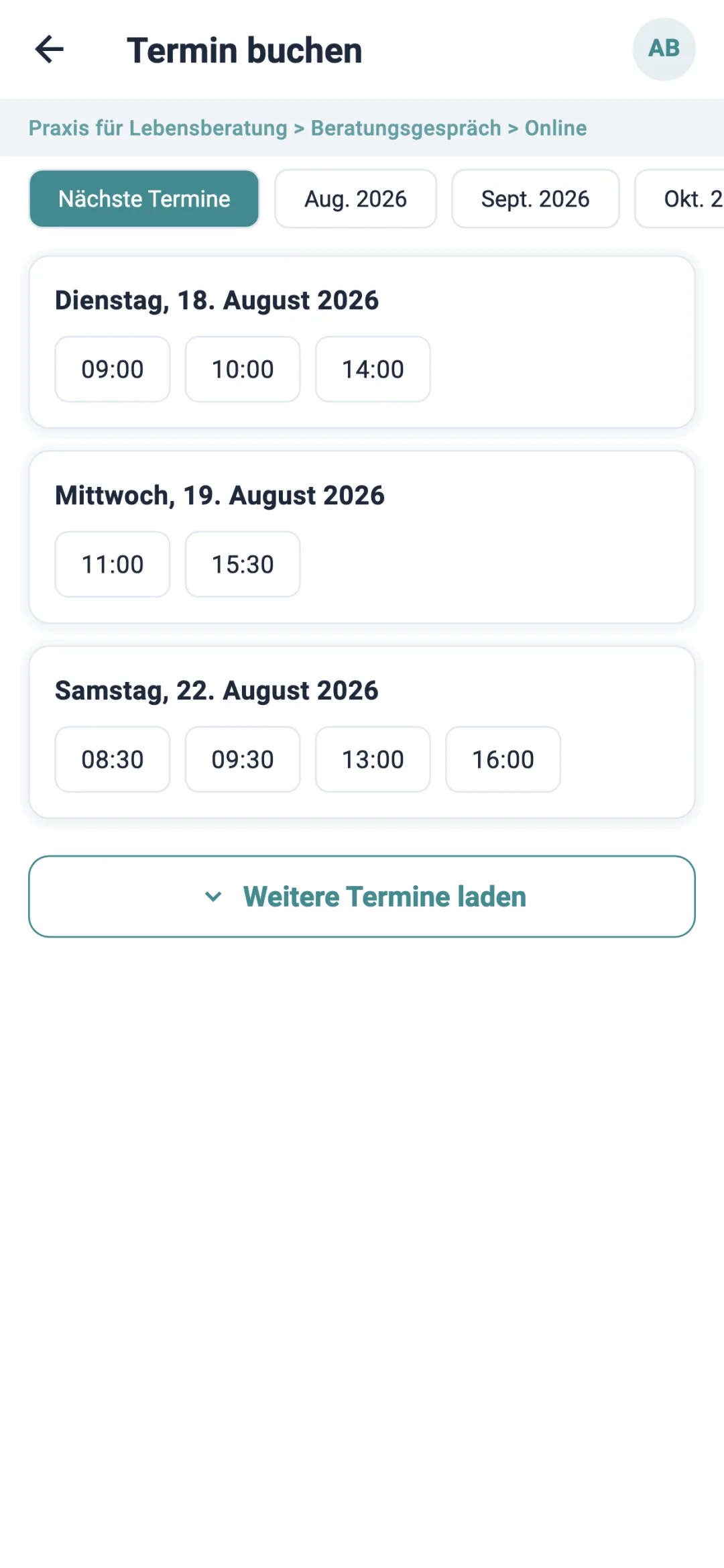Freie Zeiten nach Monaten in der Klient:innen-App
