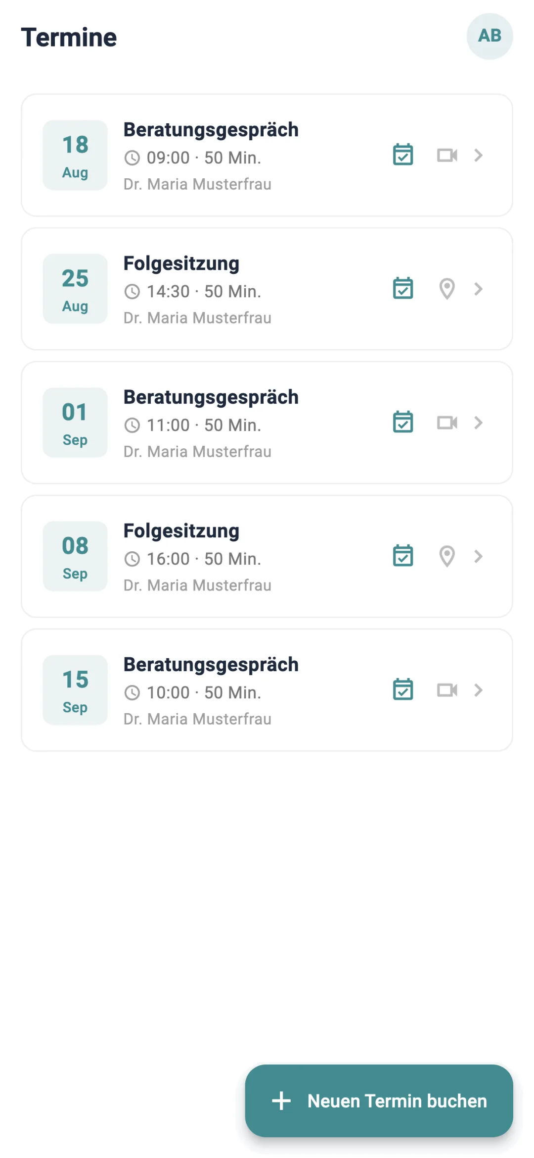 Terminliste in der Klient:innen-App